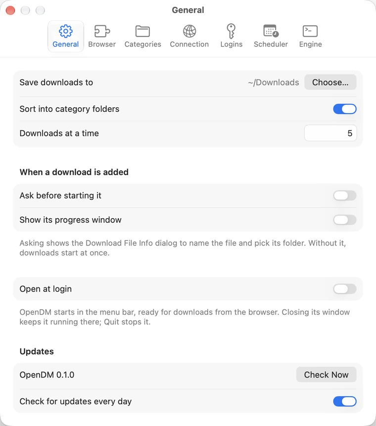 OpenDM's General settings